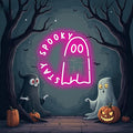 Halloween Ghost holding a cat Stay Spooky Neon Sign, Funny Halloween Party Wall by Mingxigo