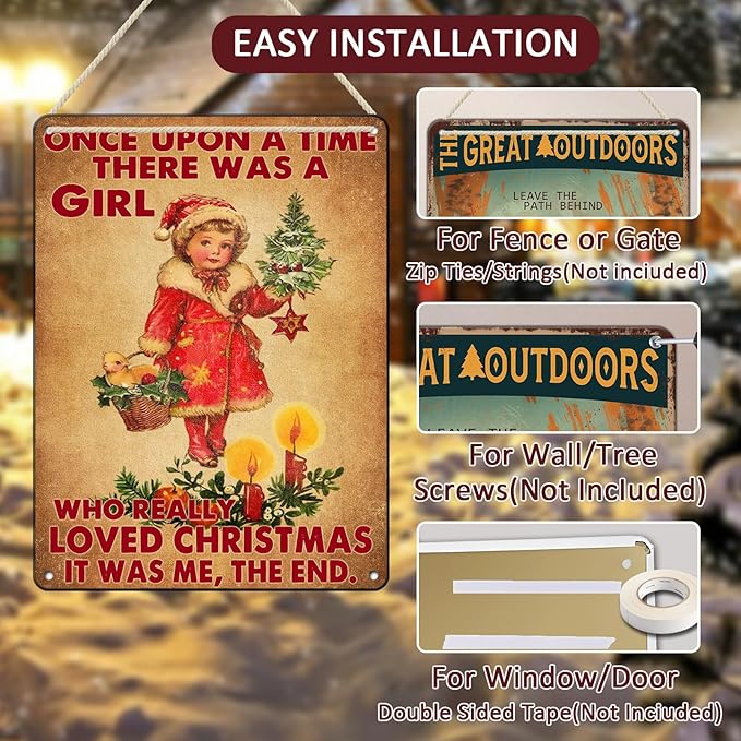 Vintage Christmas Metal Tin Sign ​​Once Upon A Time Girl Loved 80s Christmas - Image 3