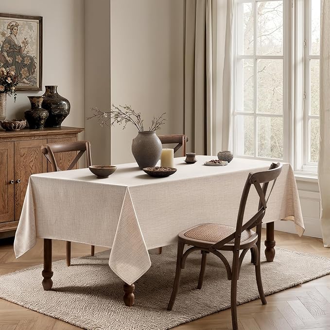 MIULEE Ivory Linen Tablecloth 60x144 Inch Rectangle Table Cloth Waterproof - Image 4