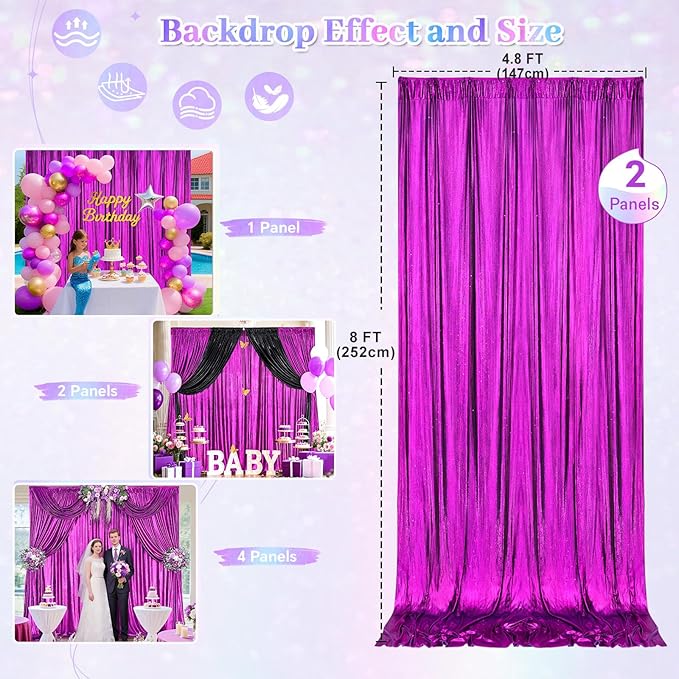 Back Drop Curtains for Parties 9.6x8FT Purple Background Drapes Shimmer Photo - Image 4