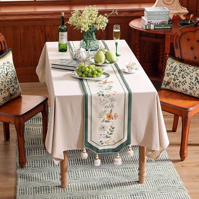 Linen Cheesecloth Table Runner, French Farmhouse Shabby Chic Floral Pattern 71 - Image 9
