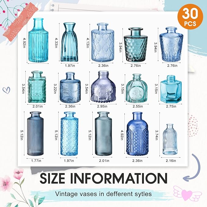 Yaomiao 30 Pcs Vases Bulk Colored Flower Glass Vases Bud Vintage Colored Glass - Image 2