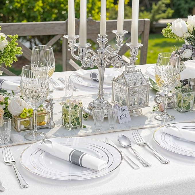 WDF 180 Pieces Silver Plastic Silverware - Image 6