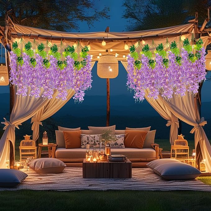 12 Pack Light Purple Wisteria Hanging Flowers Garland - Image 3
