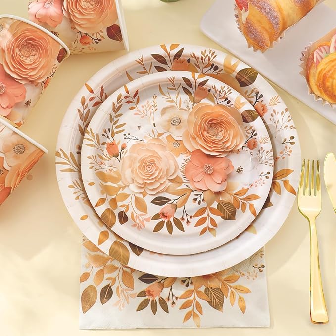 175PCS Floral Plates and Napkins Sets, Floral Party Supplies Plates, Napkins - Image 2