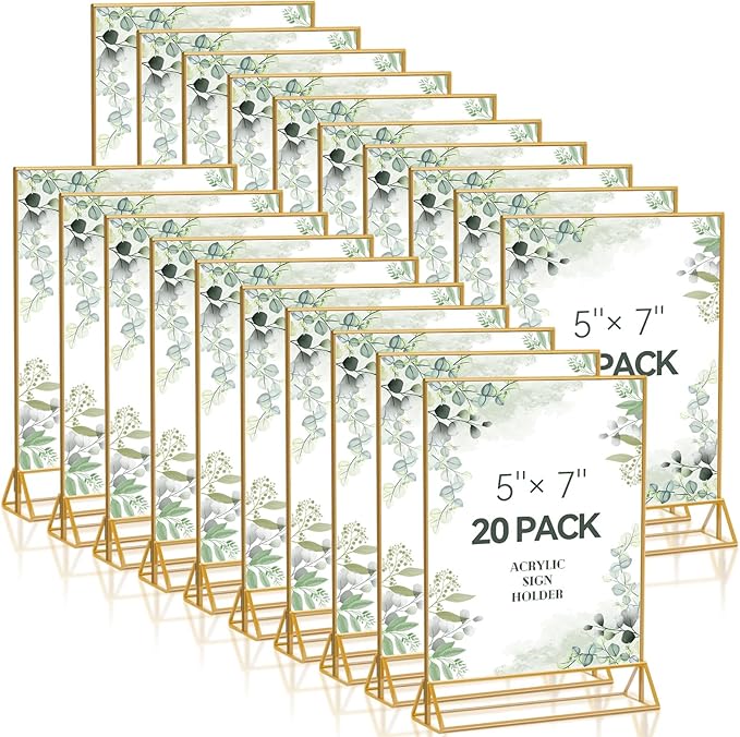 20PCS Acrylic Sign Holder, 5x7 Double Sided Gold Picture Frame Clear Wedding by kuchisity