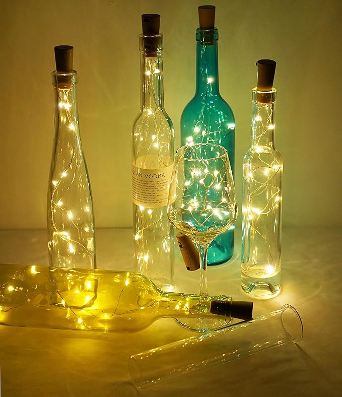 Wine Bottle Lights with Cork, Battery Operated 15 Pack 20 LED Cork Shape Silver - Image 3