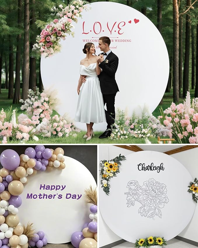 HEMMOTOP 7.2x7.2 ft Round Backdrop Cover White, Circle Arch Stand Cover - Image 6