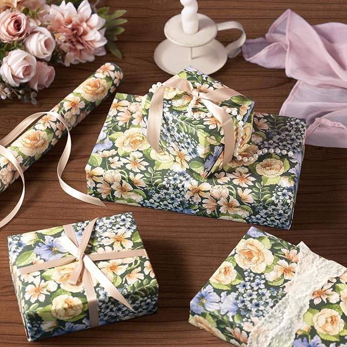 WRAPAHOLIC Kraft Floral Wrapping Paper Roll - Image 4