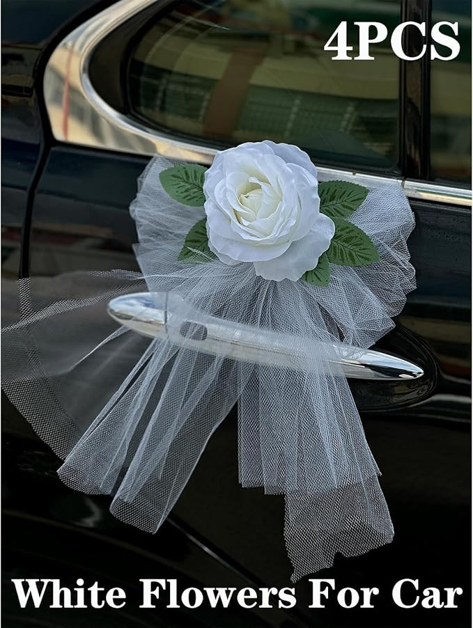 Elegant White Rose Wedding Car Door Handle Decoration – 12cm Artificial Flower - Image 3