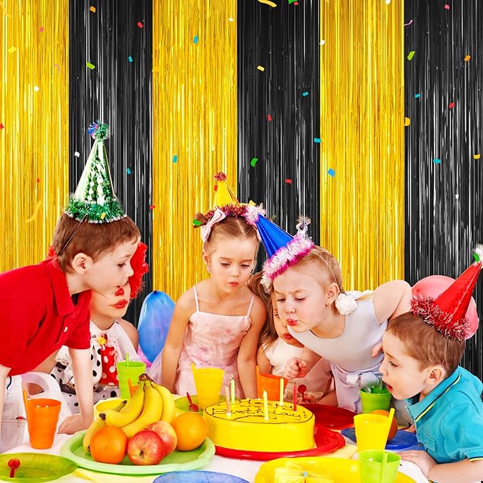 Black and Gold Party Streamers Decoration, Foil Fringe Backdrop - Image 5