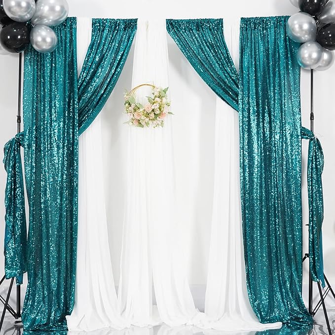 Poise3EHome Teal Sequin Backdrop Curtain, 4 Panels 2FTx8FT Glitter Background - Image 5