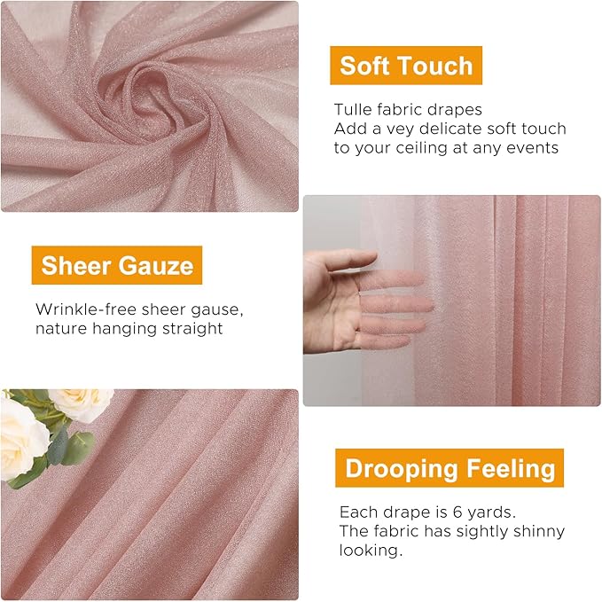 Wedding Arch Draping Fabric 1 Panel 28.7" x 20FT Dusty Rose Sheer Chiffon - Image 3