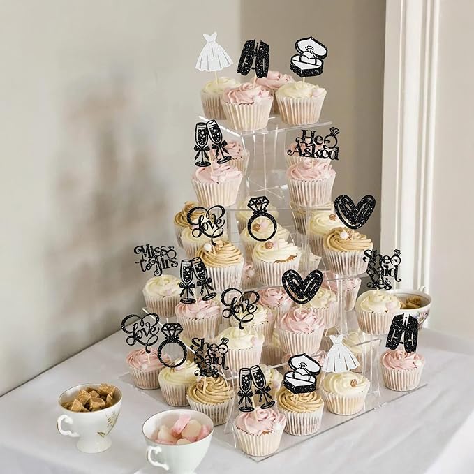 Gyufise 30Pcs She Said Yes Cupcake Toppers Glitter Diamond Ring I Do Love - Image 5