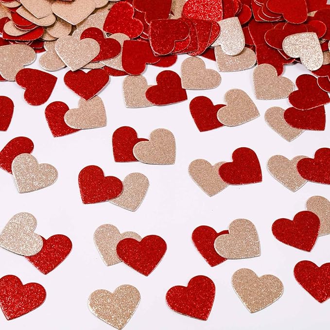 200 Pcs Dark Red and Gold Heart Paper Confetti by KALOR