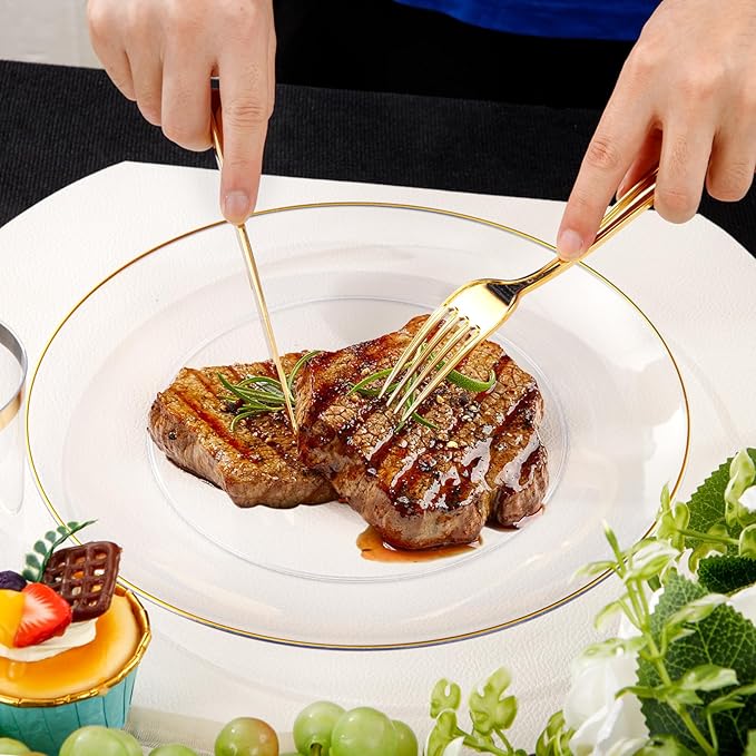 Supernal 350PCS Clear and Gold Plastic Dinnerware Set Include Clear Disposable - Image 4