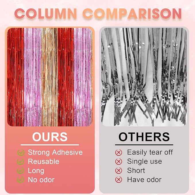 2 Pack Valentine Foil Fringe Backdrop Curtains, Tinsel Streamers Party - Image 4