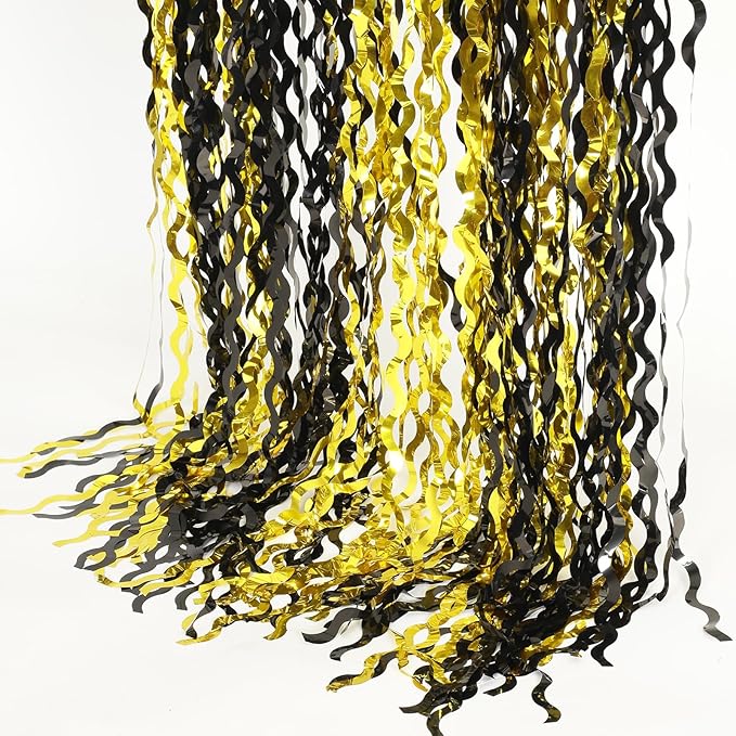 4 Pack Black and Gold Wavy Foil Fringe Curtains Pirthday Decorations, 3.3 ft x - Image 7