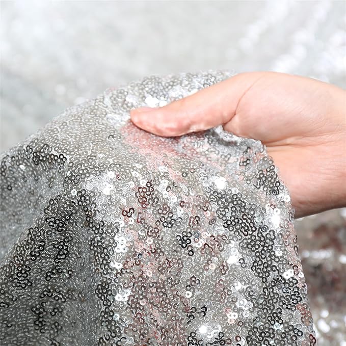 SquarePie Sequin Tablecloth 50 x 72 Inch Silver Sparkly Table Cloth - Image 8