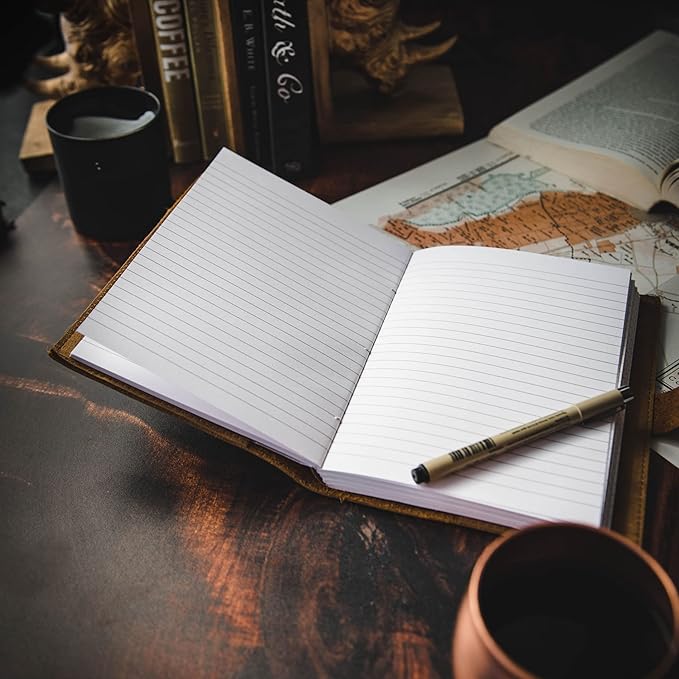 Refillable Leather Journal | Premium Lined A5 Notebook Cover | 200 Ruled - Image 6