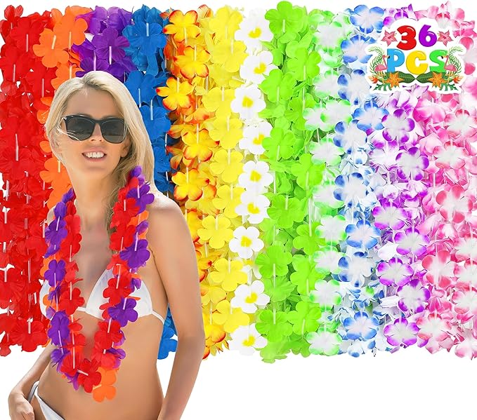 Luau Party Decorations, Colorful Hawaiian Leis Tropical Theme Silk Flower by Arrowom