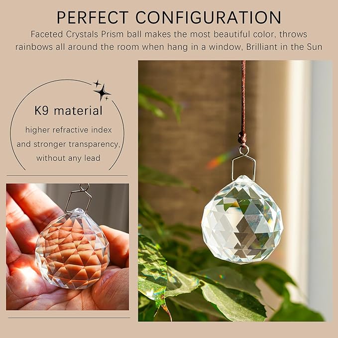 HDCRYSTALGIFTS 4 Pack 40MM Clear Crystal Prism Ball Suncatchers Rainbow - Image 5