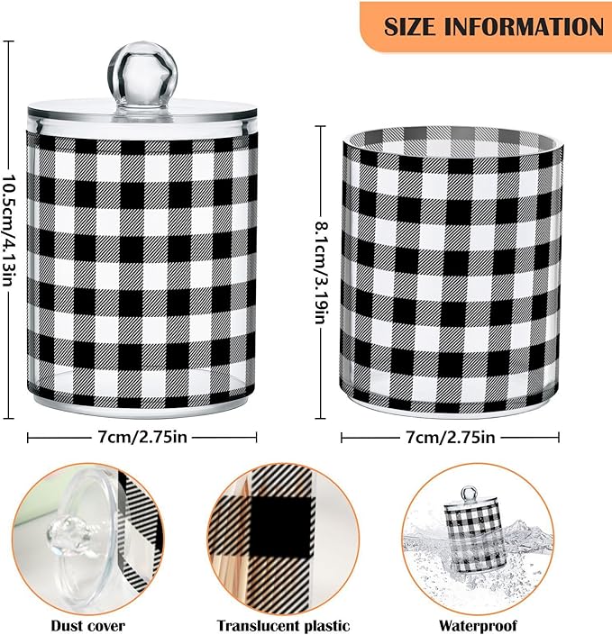 Gredecor Qtip Holder Dispenser 4 Pack Black White Classic Buffalo Plaid - Image 3