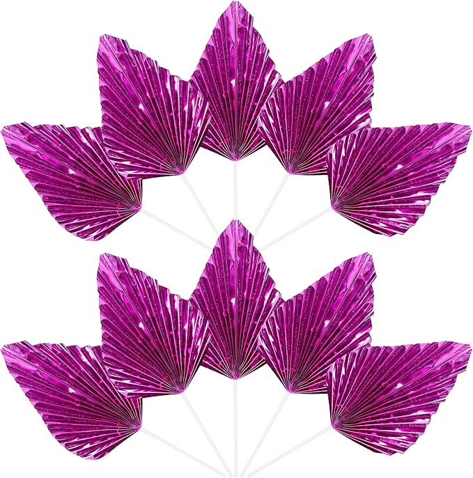 Ephlyn 6Pcs Paper Palm Leaves Fan Cake Toppers Palm Leaf Fan Cake Picks Craft - Image 3