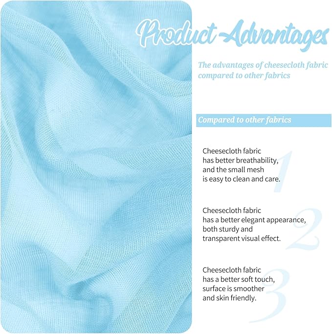 4 Panels Light Blue Wedding Arch Draping Fabric Cheesecloth Fabric 35" x 20FT - Image 3