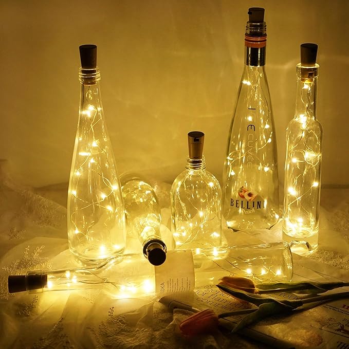Wine Bottle Lights with Cork, Battery Operated 15 Pack 20 LED Cork Shape Silver - Image 2