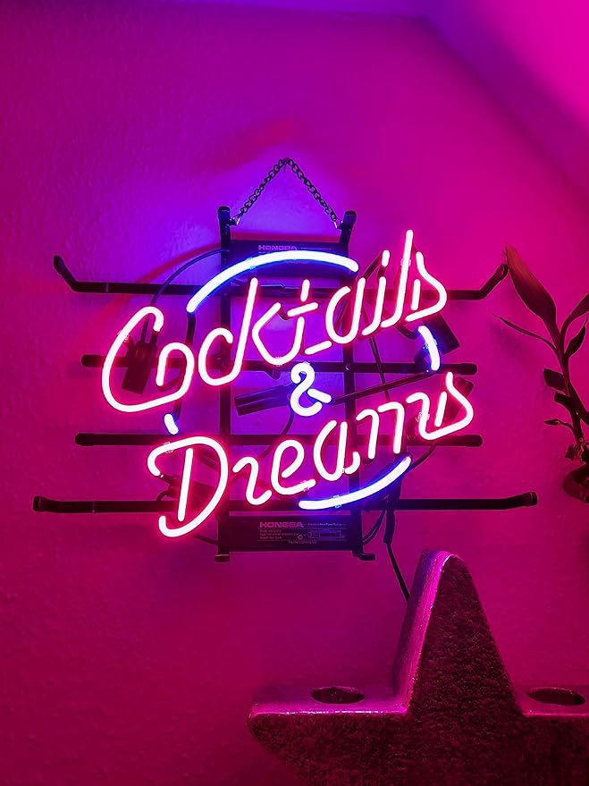 COCKTAILS AND DREAMS Real Glass Neon Light Sign Home Beer Bar Pub Recreation - Image 7