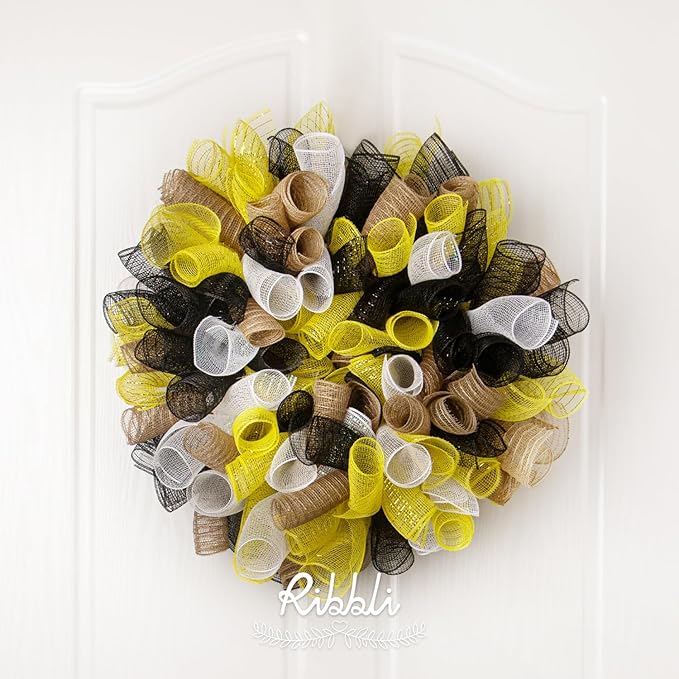 Ribbli 2 Rolls Yellow Mesh Ribbon, 10 inch x 30 feet Each Roll, Metallic Yellow - Image 5