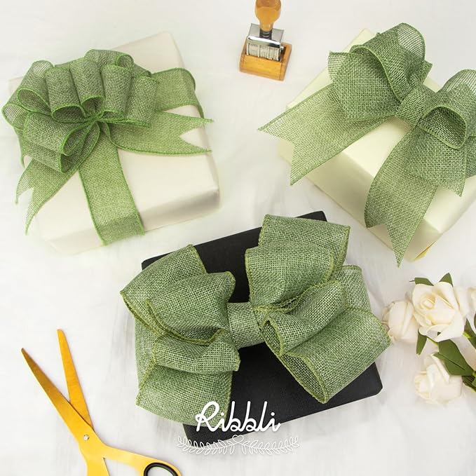 Ribbli Sage Green Burlap Wired Ribbon, 2-1/2” Inch x Continuous 20 Yard - Image 4