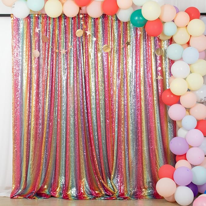 ShinyBeauty Sequin Backdrop Rainbow 10FTx10FT Fabric Curtain Shimmer Wall - Image 2