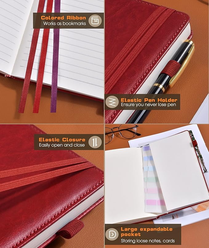 Lined Journal Notebook for Women Men, 256 Numbered Pages Hardcover Leather - Image 5