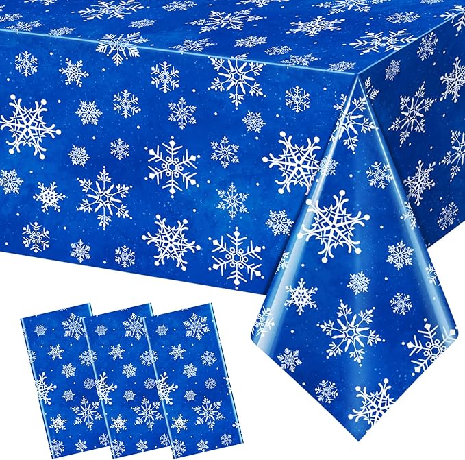 Jectivs 3 Pieces Christmas Snowflake Plastic Party Tablecloth Decorations by JectivsPartyDecorations