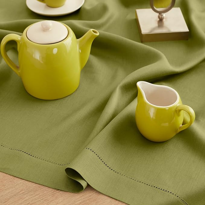 Solino Home Avocado Green Linen Tablecloth 52 x 52 Inch - Image 4