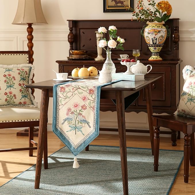 patdrea Designer French Elegant Wild Flowers Velvet Table Runner 102 Inch Long - Image 7