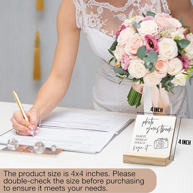 Wedding Guest Book Desk Decor 4x4 Inch, Photo Guest Book Sign Wood Plaque - Image 4