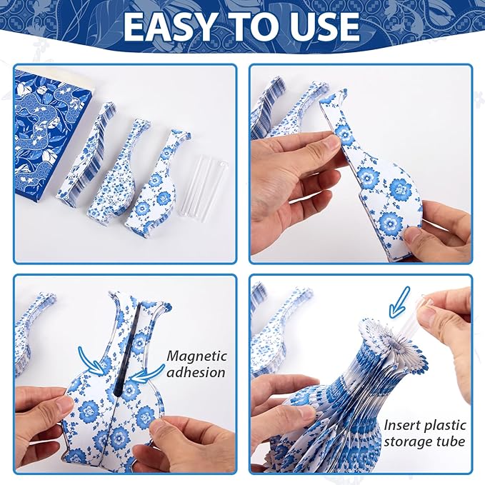 3 Pcs Blue and White Paper Honeycomb Vase, Foldable Decorative Vase - Image 3