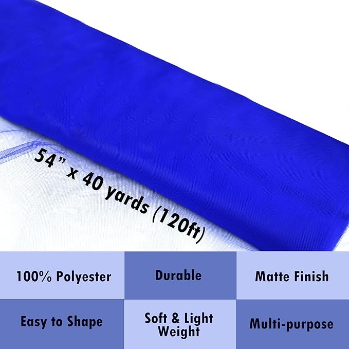 Craft And Party, Royal Blue Fabric Tulle Roll 54 Inch by 40 Yards Fabric Tulle - Image 2