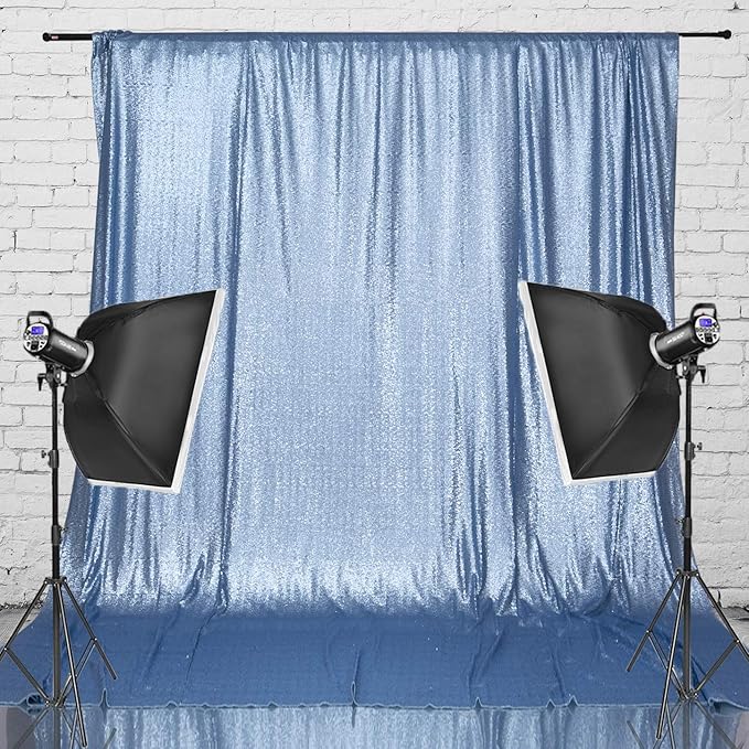 Eternal Beauty Baby Blue Sequin Backdrop, 4x7 Ft Glitter Background Curtains - Image 4