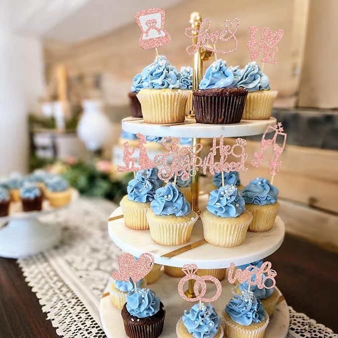 Ephlyn 30Pcs He Asked She Said Yes Cupcake Toppers Glitter Engagement Cupcake - Image 6
