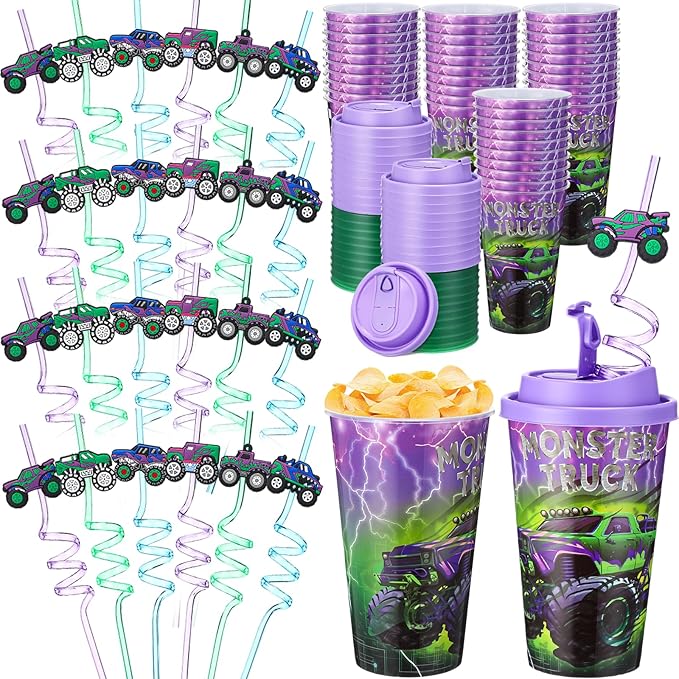 Yungyan 16 Sets Green Purple Monster Truck Party Favors Goodie Cups by Yungyan