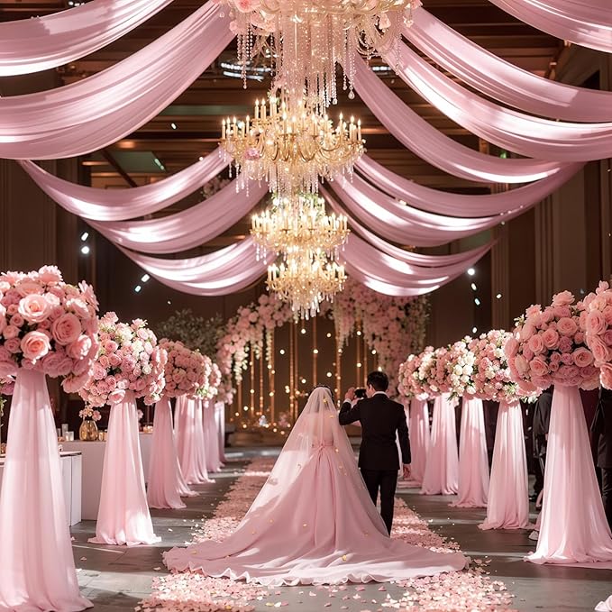 Wedding Arch Draping Fabric 2 Panels 18Ft Blush Chiffon Fabric Drapes Arbor - Image 6