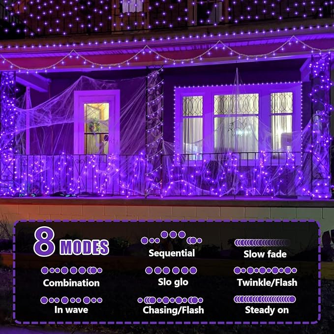 YEGUO 165ft 500 LED Halloween Lights Outdoor Waterproof, 8 Modes Clear Wire - Image 5