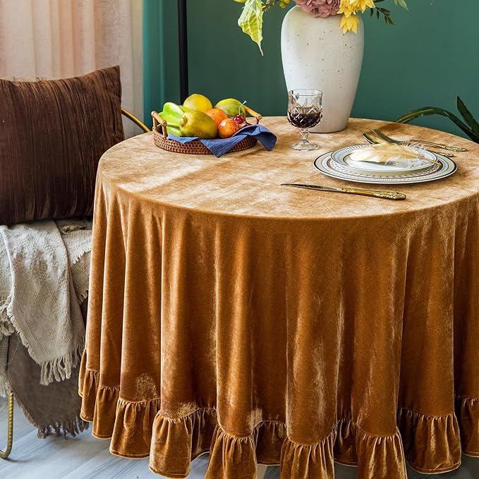Velvet Tablecloth Luxurious Solid Round Table Cloth, Oblong Retro Farmhouse - Image 2