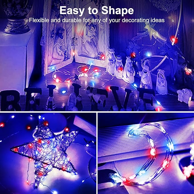 btfarm 4th of July Patriotic Fairy Lights Battery Operated, 30 Pack Red White - Image 6