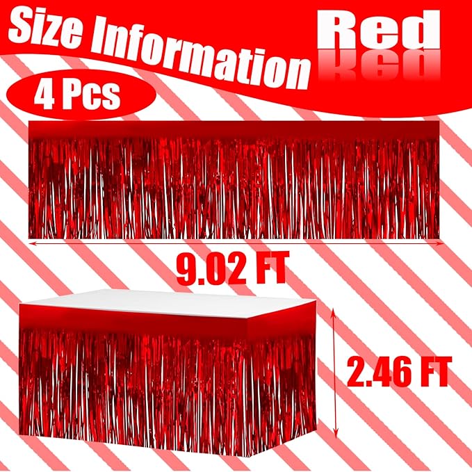 4 Pack 29x108 Inch Metallic Foil Fringe Tinsel Table Skirts - Image 2