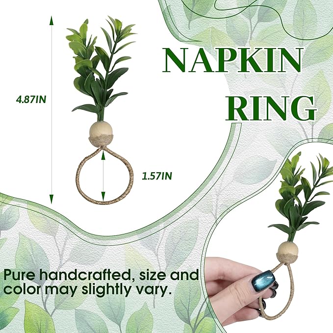 MAOANME Napkin Rings Set of 12, Rustic Eucalyptus Napkin Holder Rings - Image 2